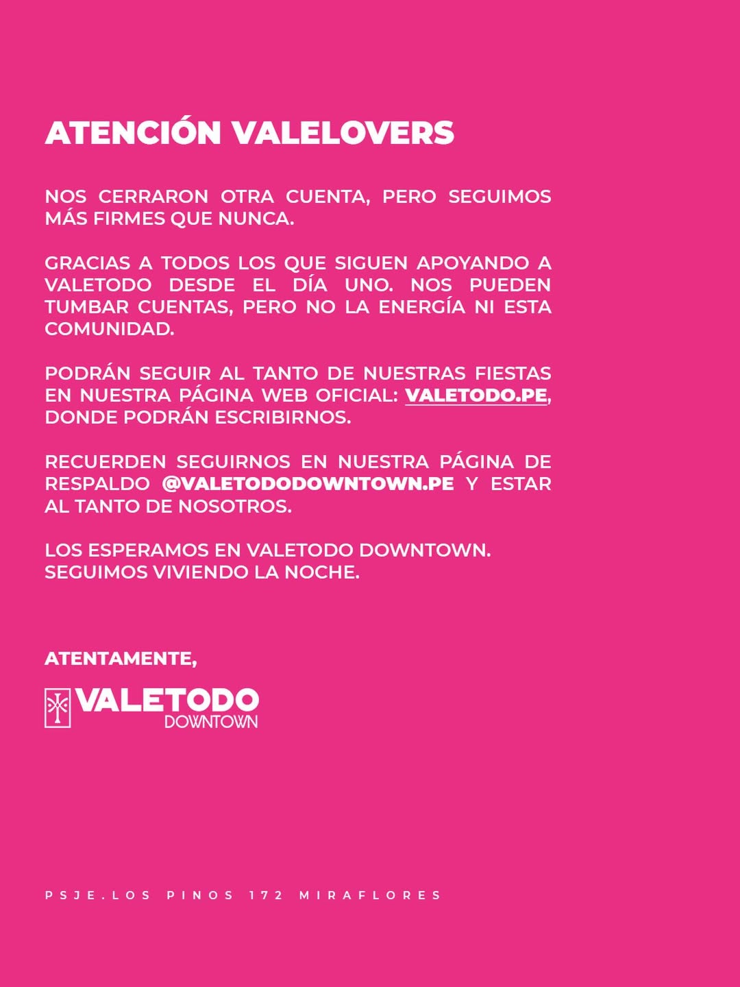 ¡Atención Valelovers!

Nos cerraron otra cuenta, pero seguimos más firmes que 